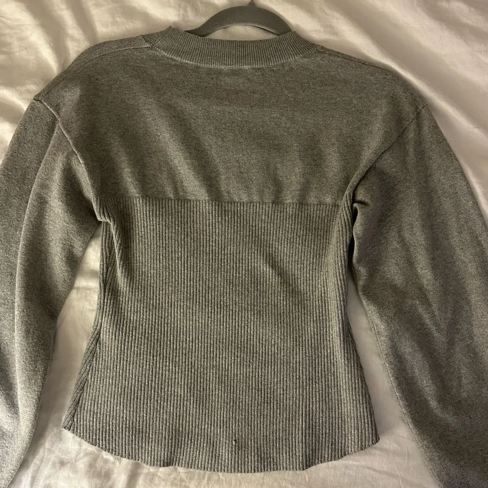 Open Edit Gray Ribbed Sweater - Picture 3 of 3
